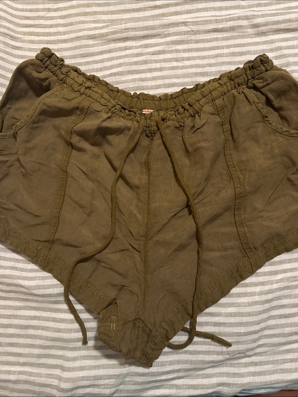 Free People Olive Drawstring High-Waist Athletic Shorts